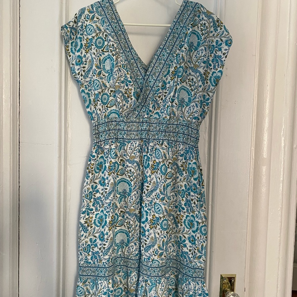 Rachel Zoe Teal and White Patterned Midi Dress